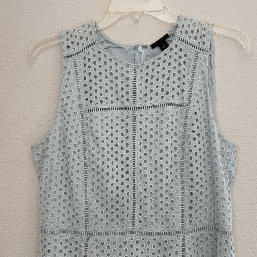 Ann Taylor Light Blue Eyelet Mini Dress Size 8 - Picture 6 of 7
